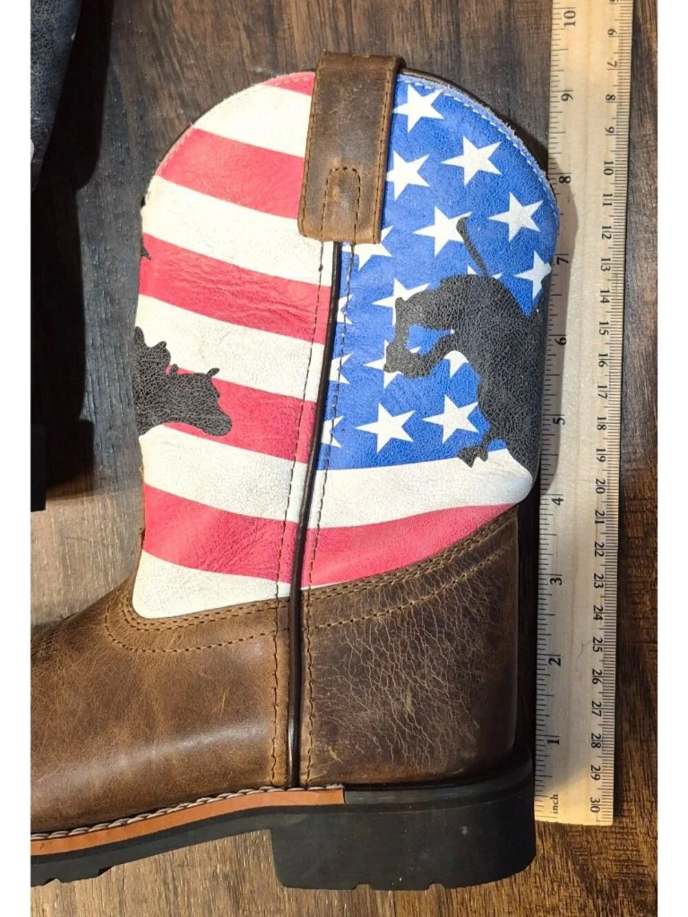 Dan Post Buck Leather Square Toe Cowboy Boots American Flag Bronco Child 13.5D